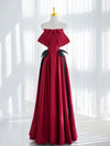 A-Line Satin Burgundy Long Prom Dress, Burgundy Long Formal Dress