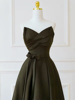 A-Line V Neck Satin Olive Green Long Prom Dress, Satin Long Formal Dress