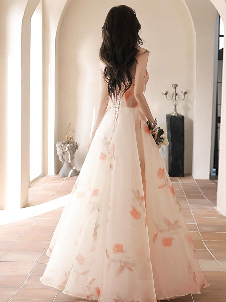 A_line Sweetheart Neck Champagne Long Prom Dress, Champagne Long Formal Dress