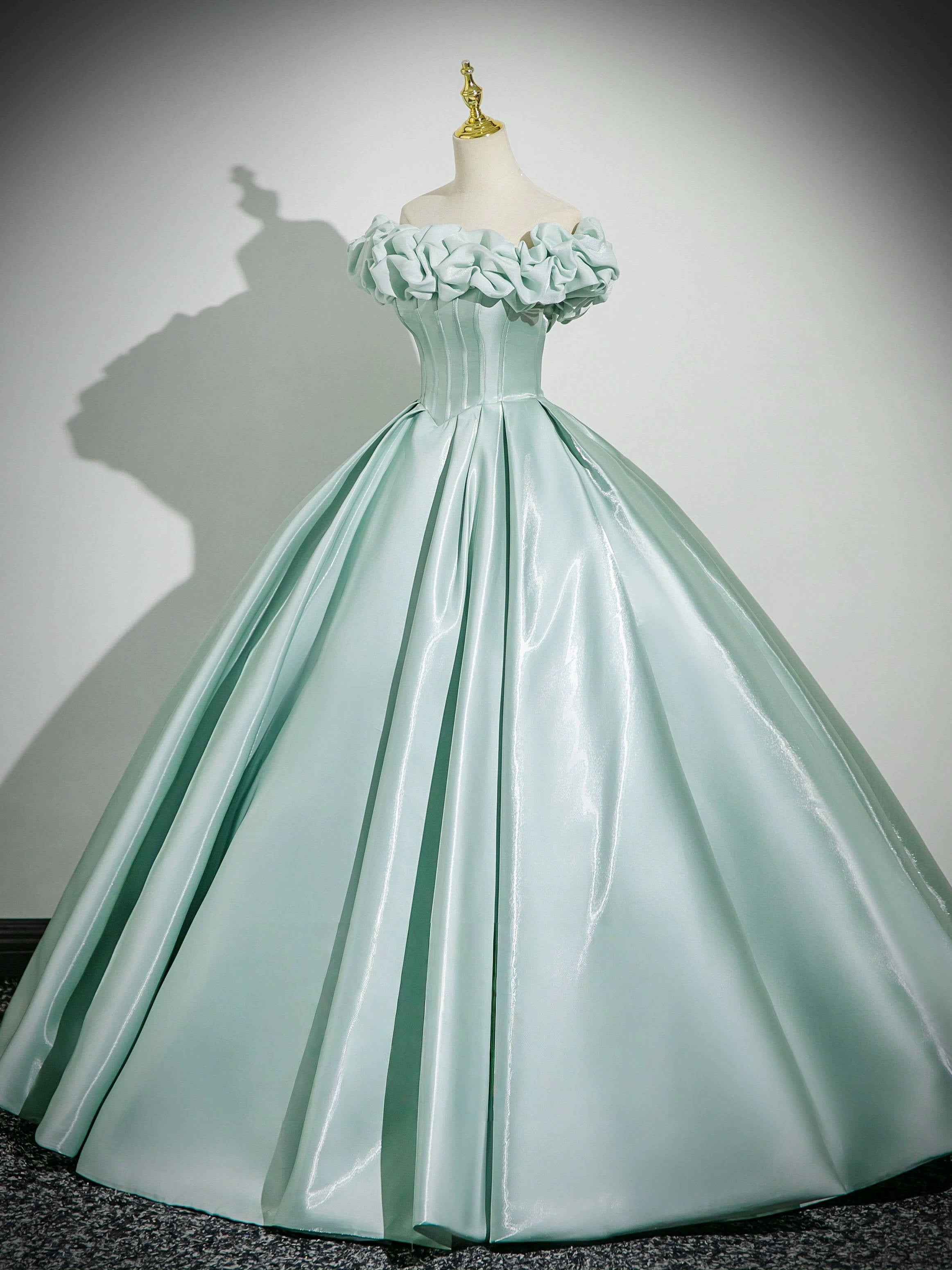 Green Satin Long Prom Dress, Beautiful Off the Shoulder Party Dress with Corset US 10 / Green Green Satin Long Prom Dress, Beautiful Off the Shoulder Party Dress with Corset US 10 / Green