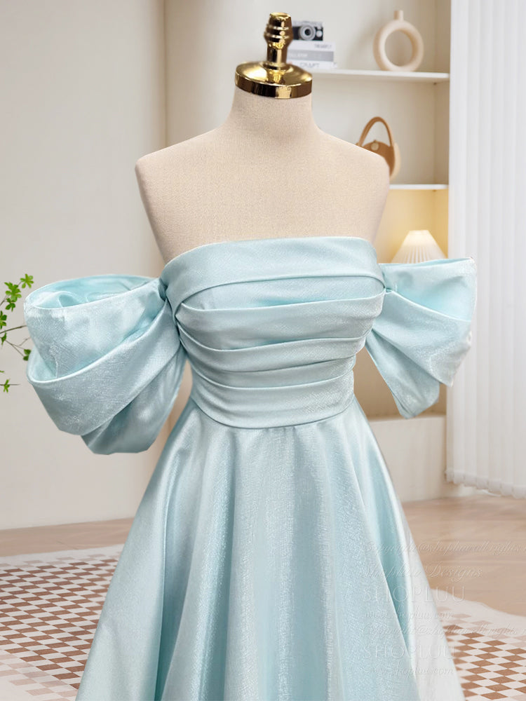 A-Line Off Shoulder Blue Long Prom Dress, Blue Long Formal Dress