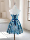 A-Line Satin Blue Short Prom Dress, Blue Homecoming Dress