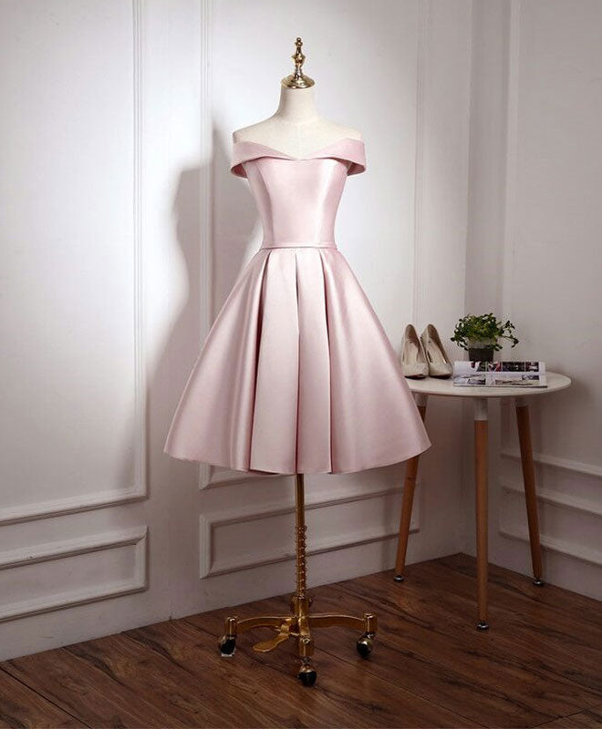 Cute Pink A Line Short Prom Dress, Pink Evening Dress