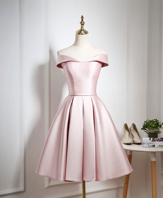 Cute Pink A Line Short Prom Dress, Pink Evening Dress