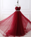 Burgundy Sweet Neck Tulle Long Prom Gown, Burgundy Evening Dress