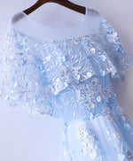 Light Blue Tulle Lace Long Prom Dress, Blue Lace Graduation Dress