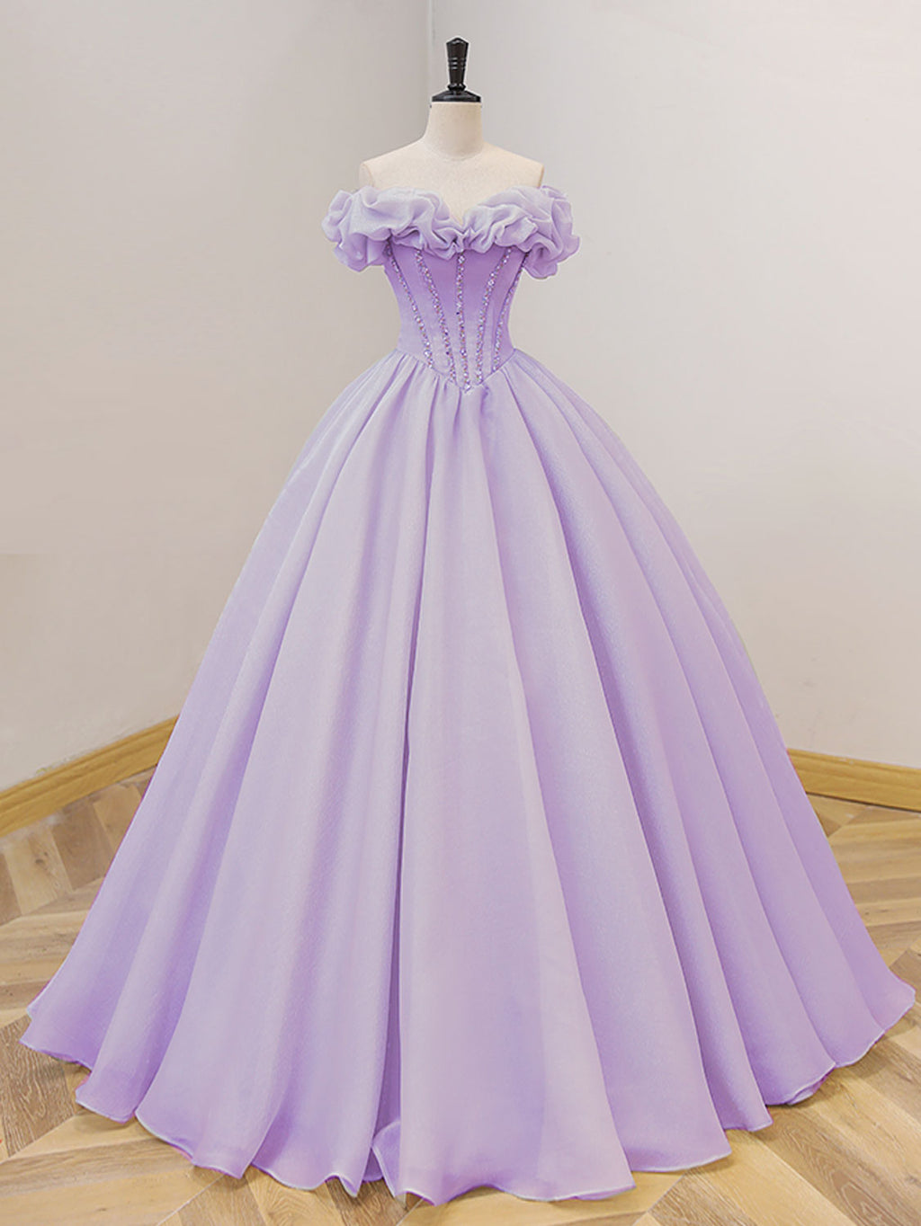 Purple A-Line Off Shoulder Long Prom Dresses, Purple Sweet 16 Dress