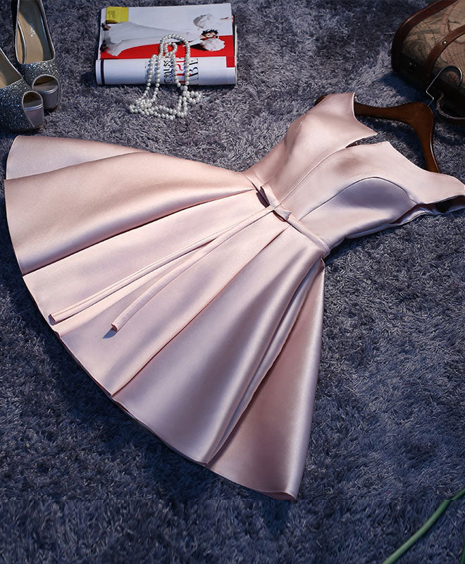 Simple Pink A Line Satin Short Prom Dress, Pink Homecoming Dress – shopluu