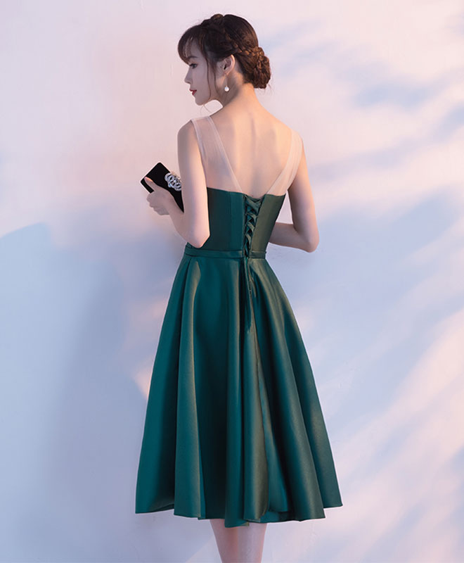 Green Round Neck Lace Short Prom Dress, Homecoming Dress Custom Size / Green Green Round Neck Lace Short Prom Dress, Homecoming Dress Custom Size / Green