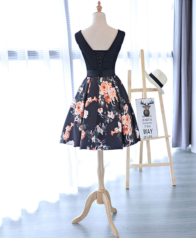 Cute V Neck Floral Pattern Short Prom Dress, Homecoming Dress – shopluu