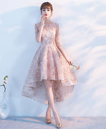 Champagne 1/2 Sleeve High Low Short Prom Dress, Homecoming Dress