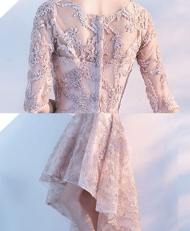 Champagne 1/2 Sleeve High Low Short Prom Dress, Homecoming Dress