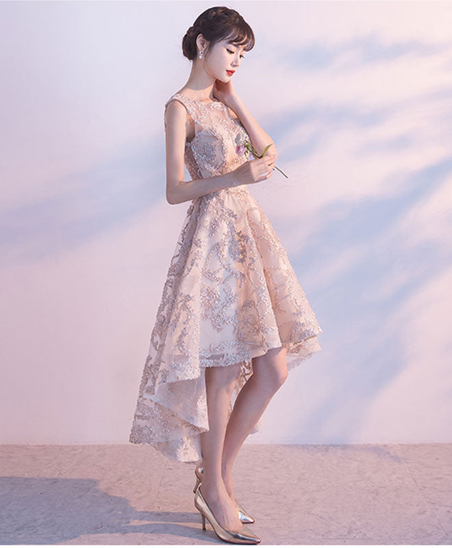 Champagne High Low Short Prom Dress, Cute Homecoming Dress