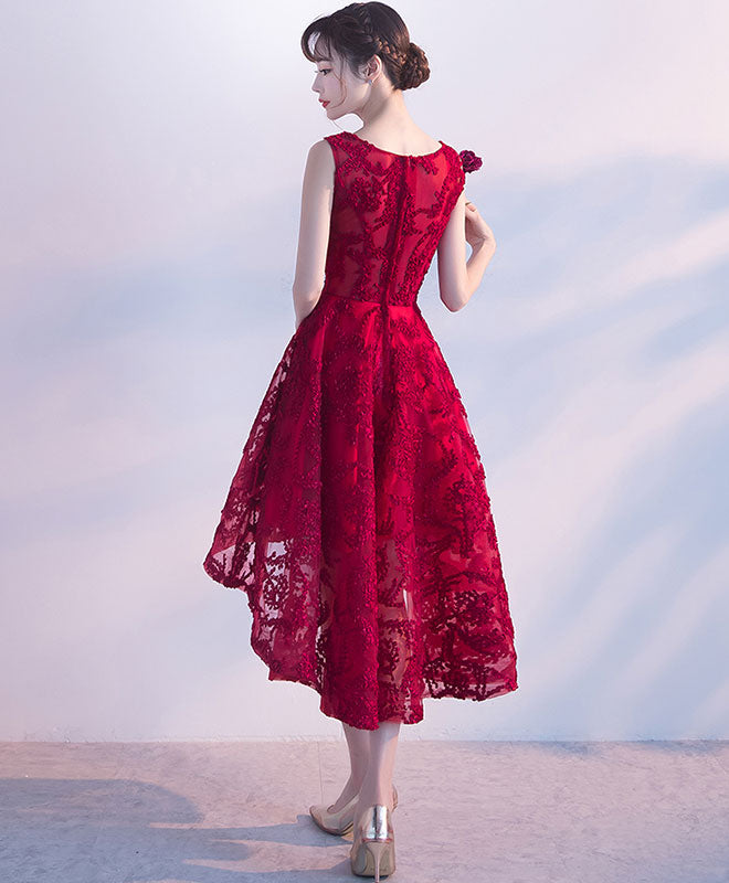 Burgundy High Low Short Prom Dress, Homecoming Dress