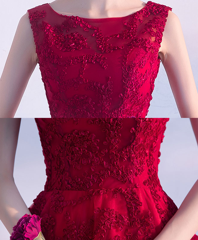 Burgundy High Low Short Prom Dress, Homecoming Dress