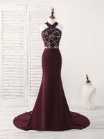 Burgundy Lace Mermaid Long Prom Dress Burgundy Bridesmaid Dress