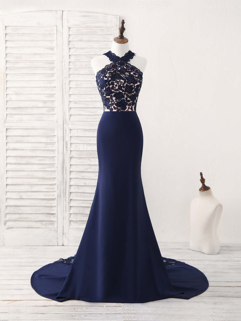 Dark Blue Lace Mermaid Long Prom Dress Mermaid Bridesmaid Dress