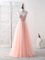 Unique Tulle Beads Long Prom Dress, Tulle Evening Dress
