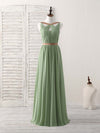 Simple Green Chiffon Long Prom Dress, Green Bridesmaid Dress