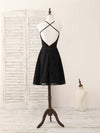 Black Round Neck Lace Beads Short Prom Dress, Black Homecoming Dress