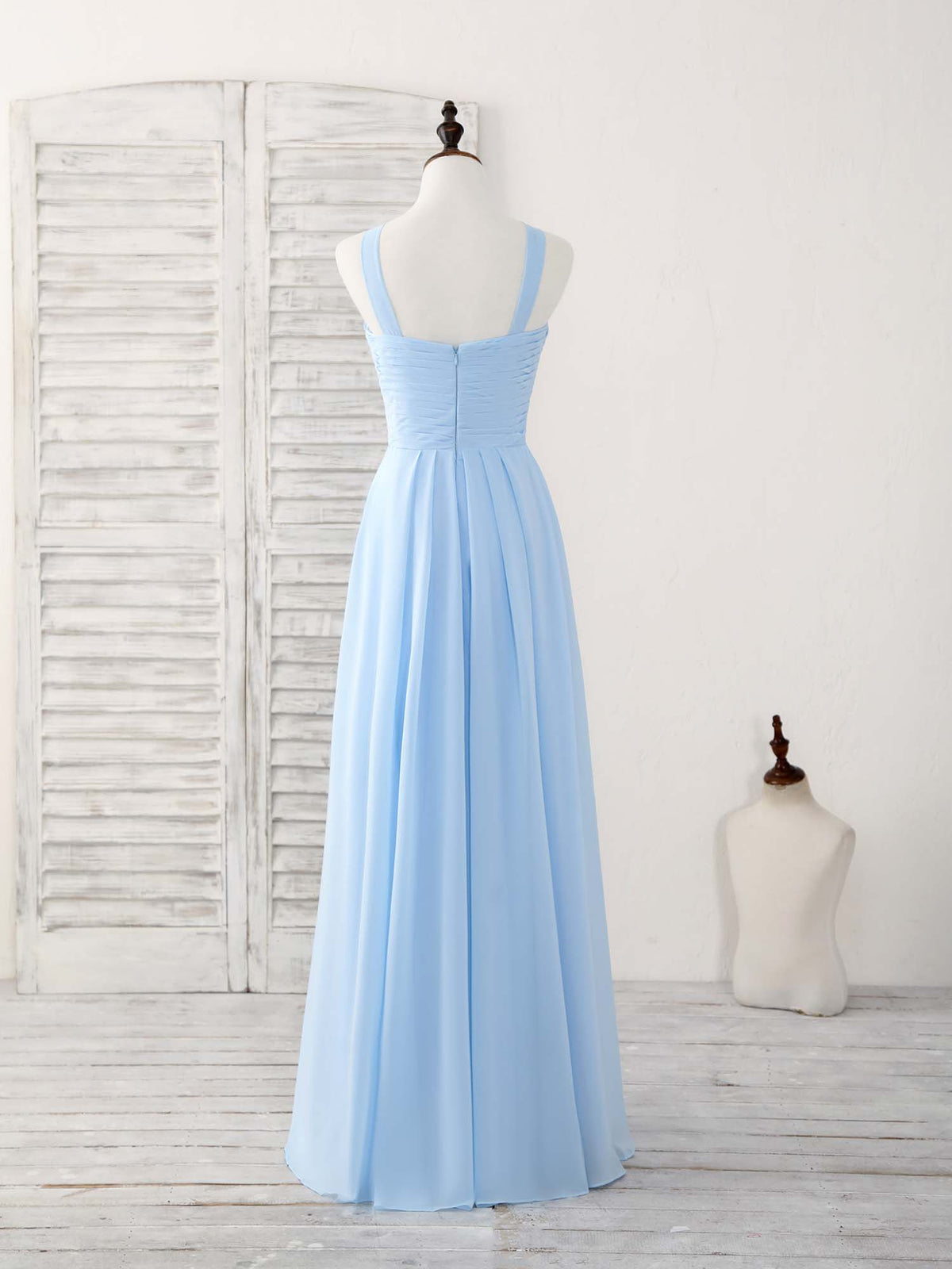 Simple V Neck Chiffon Blue Long Prom Dress Blue Bridesmaid Dress