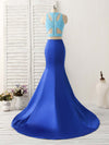 Royal Blue Two Pieces Satin Long Prom Dress, Blue Evening Dress