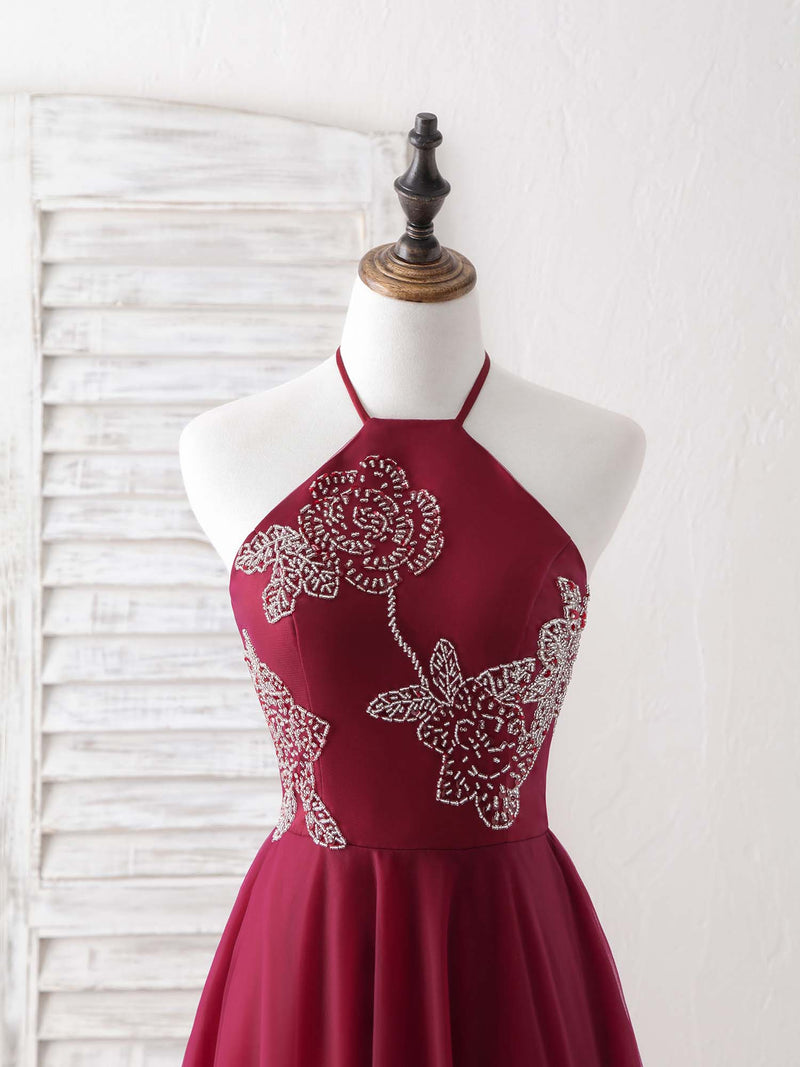 Burgundy Tulle Beads Long Prom Dress Burgundy Evening Dress shopluu Burgundy Tulle Beads Long Prom Dress Burgundy Evening Dress shopluu