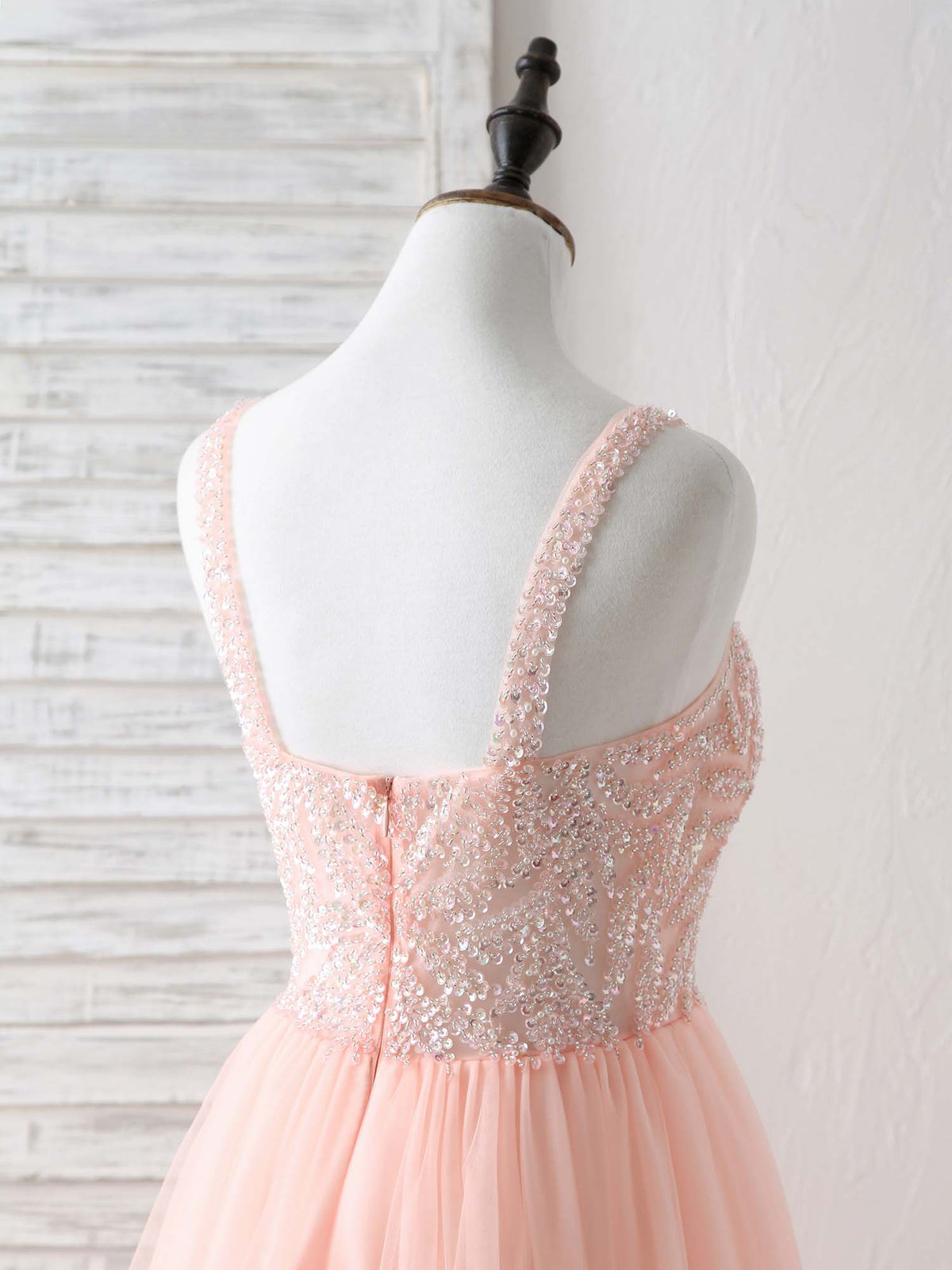 A-Line Tulle Beads Long Prom Dress, Tulle Evening Dress