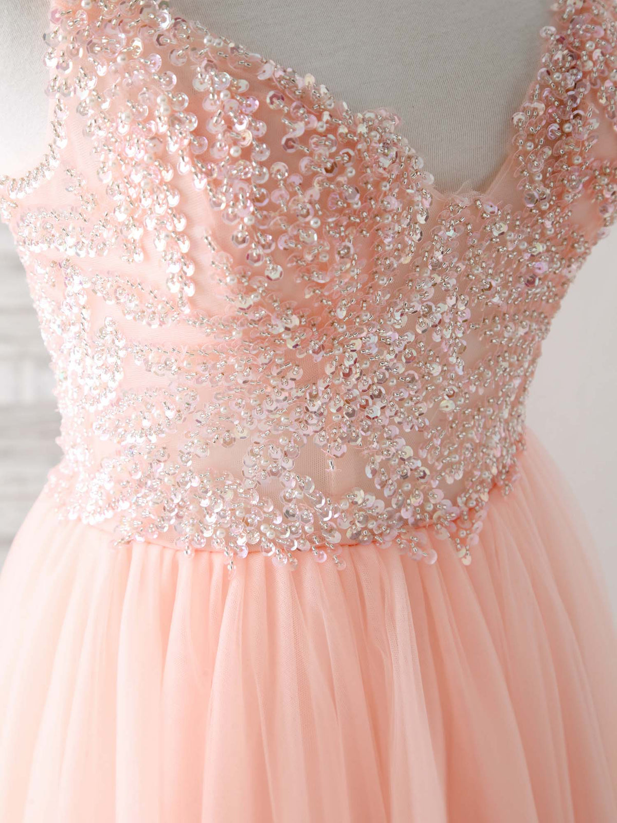 A-Line Tulle Beads Long Prom Dress, Tulle Evening Dress