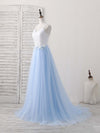 Simple Blue Tulle Long Prom Dress, Blue Tulle Evening Dress
