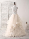 Champagne V Neck Tulle Lace Applique Long Prom Dress Sweet 16 Dress