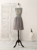 Cute V Neck Lace Chiffon Gray Short Prom Dress Gray Homecoming Dress