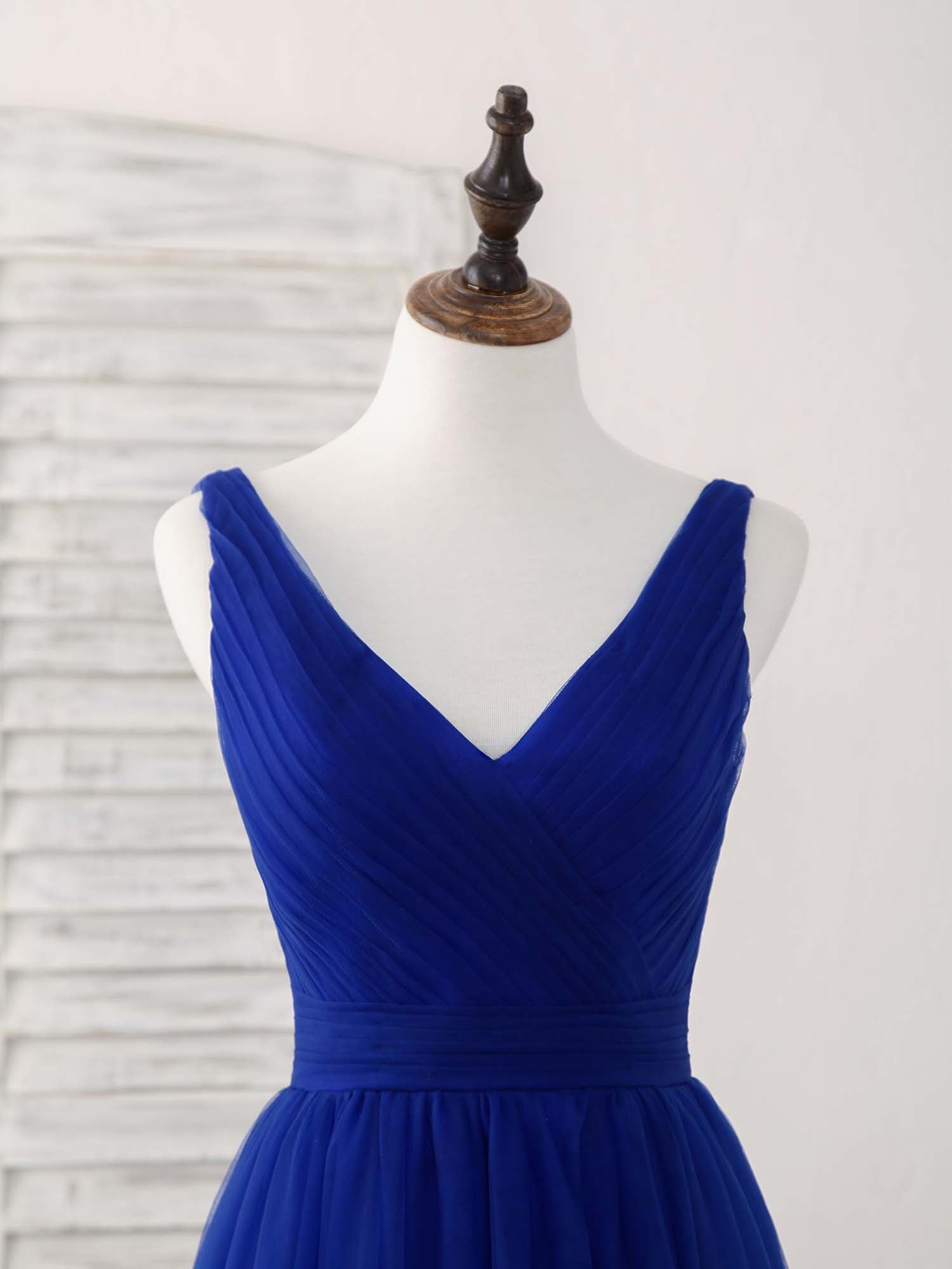 Simple V Neck Royal Blue Tulle Long Prom Dress Blue Evening Dress US 12 / Blue Simple V Neck Royal Blue Tulle Long Prom Dress Blue Evening Dress US 12 / Blue