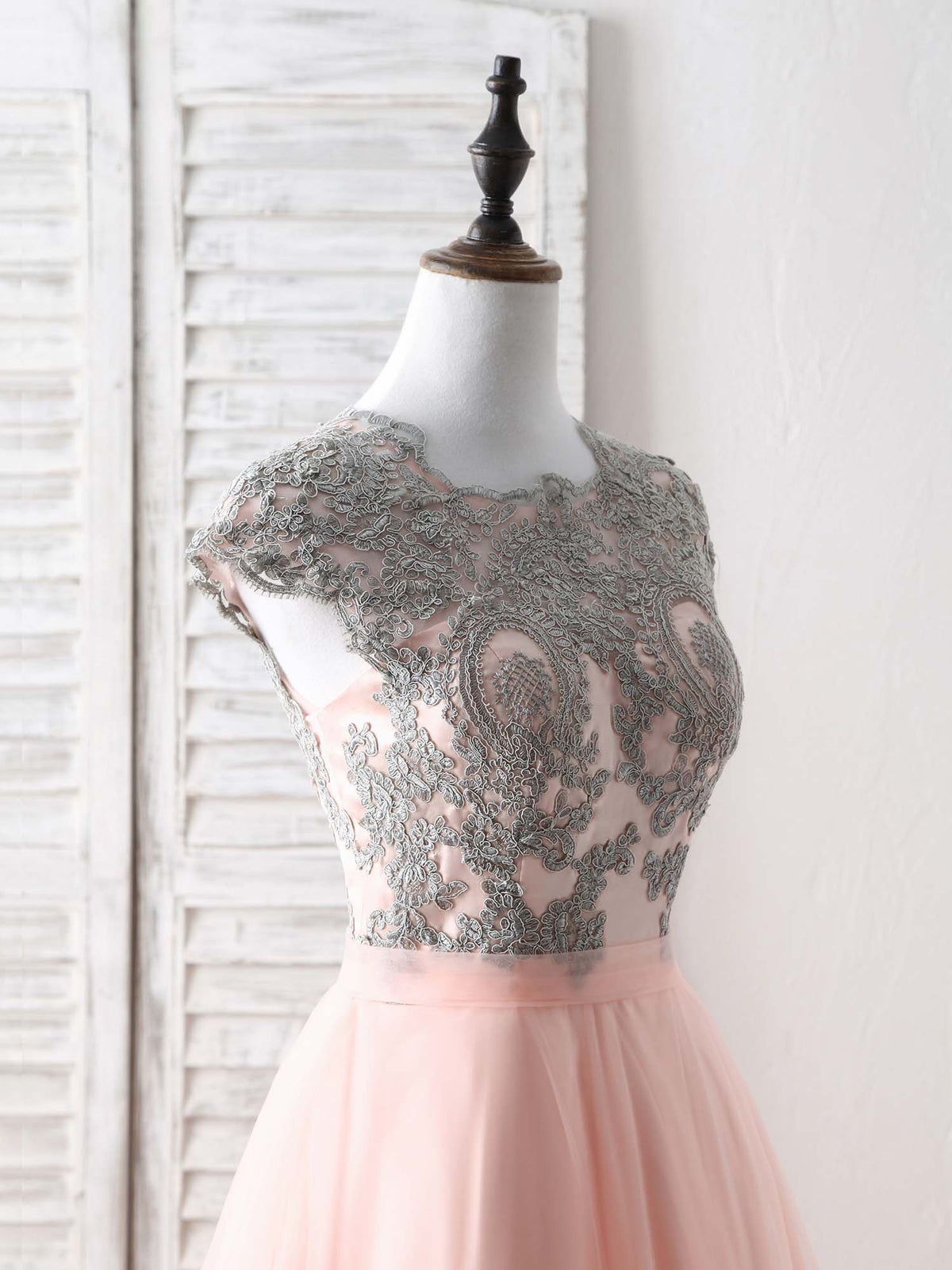 Elegant Tulle Lace Applique Long Prom Dress Tulle Evening Dress