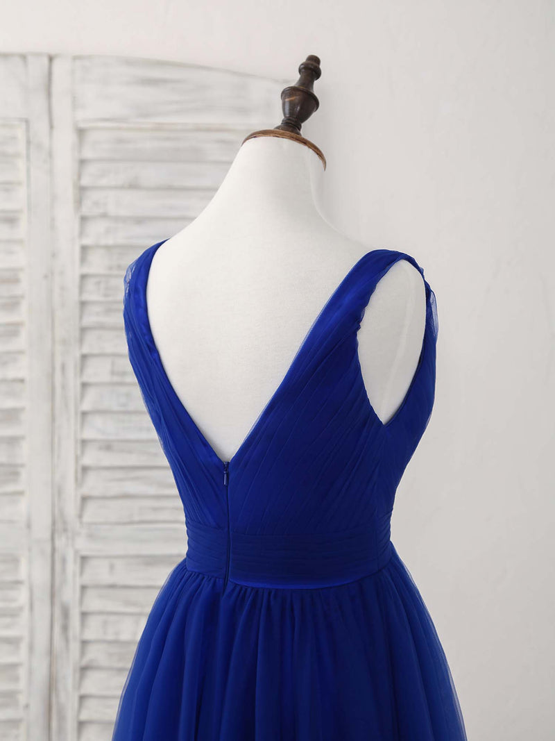 royal blue dress v neck Simple V Neck Royal Blue Tulle Long Prom Dress Blue Evening Dress – shopluu