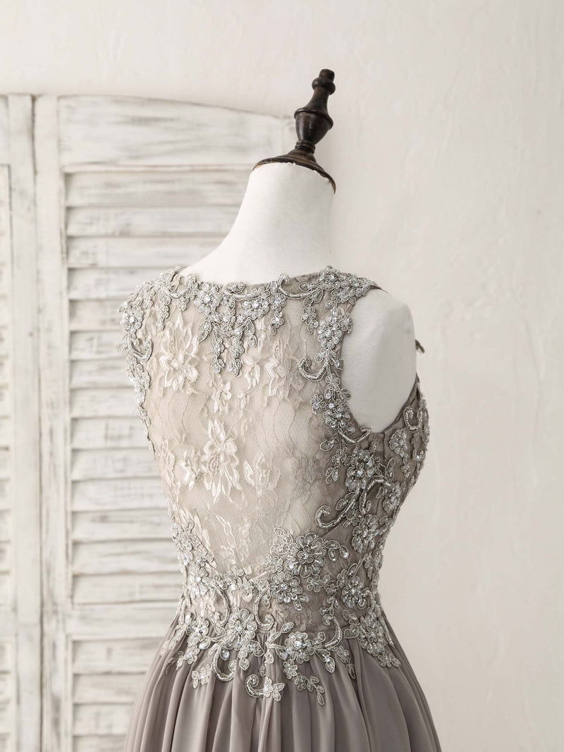 Cute V Neck Lace Chiffon Gray Short Prom Dress Gray Homecoming Dress US 8 / Gray Cute V Neck Lace Chiffon Gray Short Prom Dress Gray Homecoming Dress US 8 / Gray