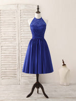 Royal Blue Satin Beads Short Prom Dress Blue Homecoming Dress