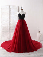 Simple Sweetheart Burgundy Tulle Long Prom Dress, Evening Dress