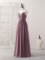 Simple V Neck Chiffon Long Prom Dress Dark Pink Bridesmaid Dress
