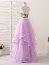 Purple Two Pieces Applique Tulle Long Prom Dress Purple Evening Dress