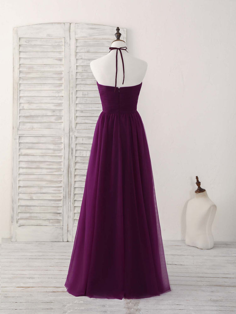Simple Tulle A-Line Purple Long Prom Dress, Bridesmaid Dress