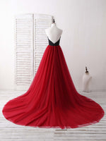 Simple Sweetheart Burgundy Tulle Long Prom Dress, Evening Dress