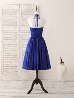 Royal Blue Satin Beads Short Prom Dress Blue Homecoming Dress