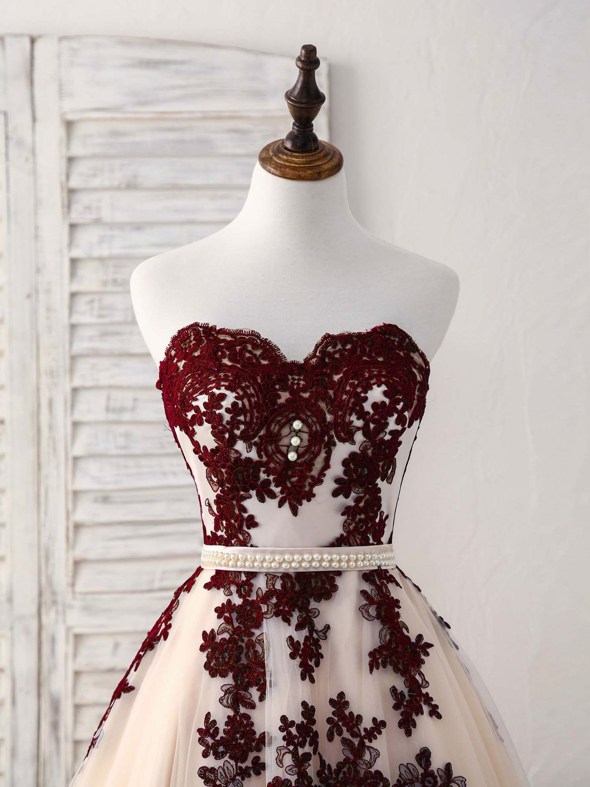 Burgundy Sweetheart Tulle Long Prom Dress, Burgundy Evening Dress