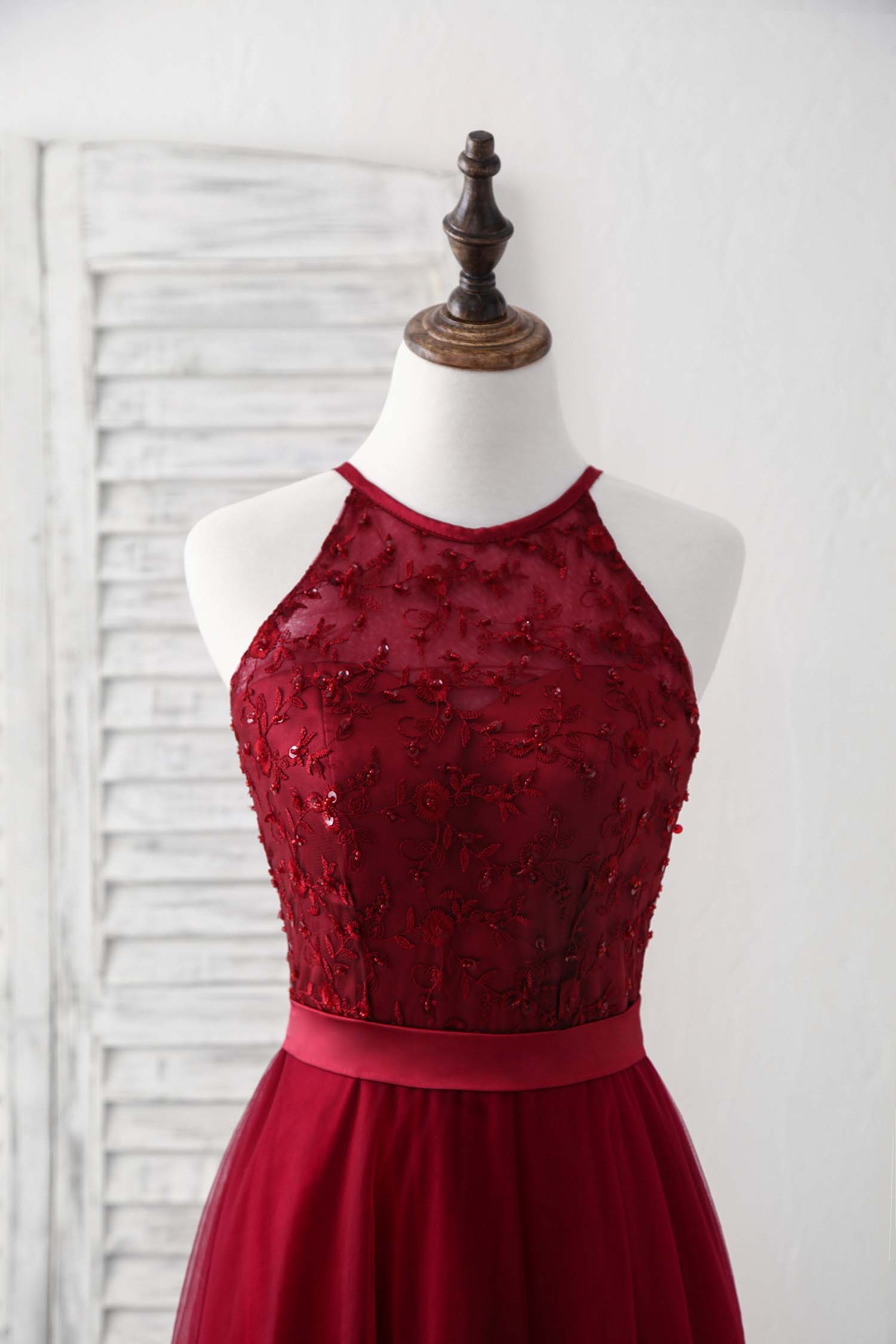 Burgundy Tulle Lace Long Prom Dress, Burgundy Bridesmaid Dress shopluu Burgundy Tulle Lace Long Prom Dress, Burgundy Bridesmaid Dress shopluu