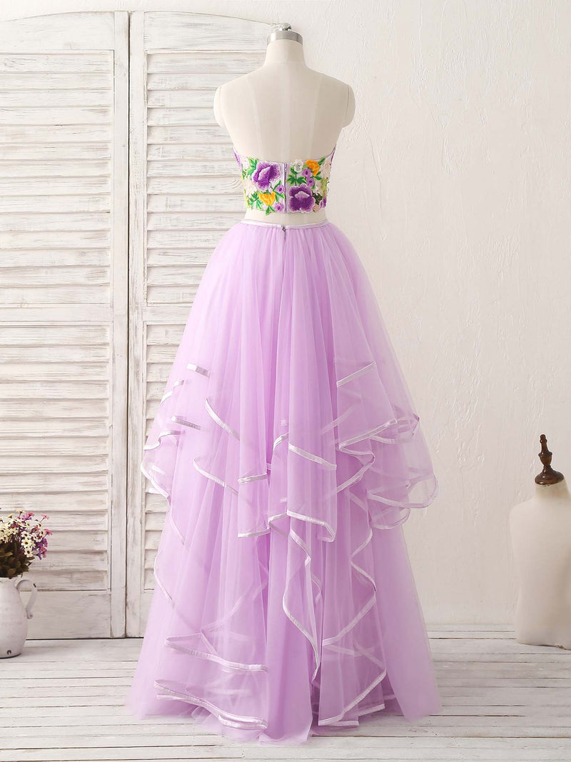Purple Two Pieces Applique Tulle Long Prom Dress Purple Evening Dress US 2 / Purple Purple Two Pieces Applique Tulle Long Prom Dress Purple Evening Dress US 2 / Purple