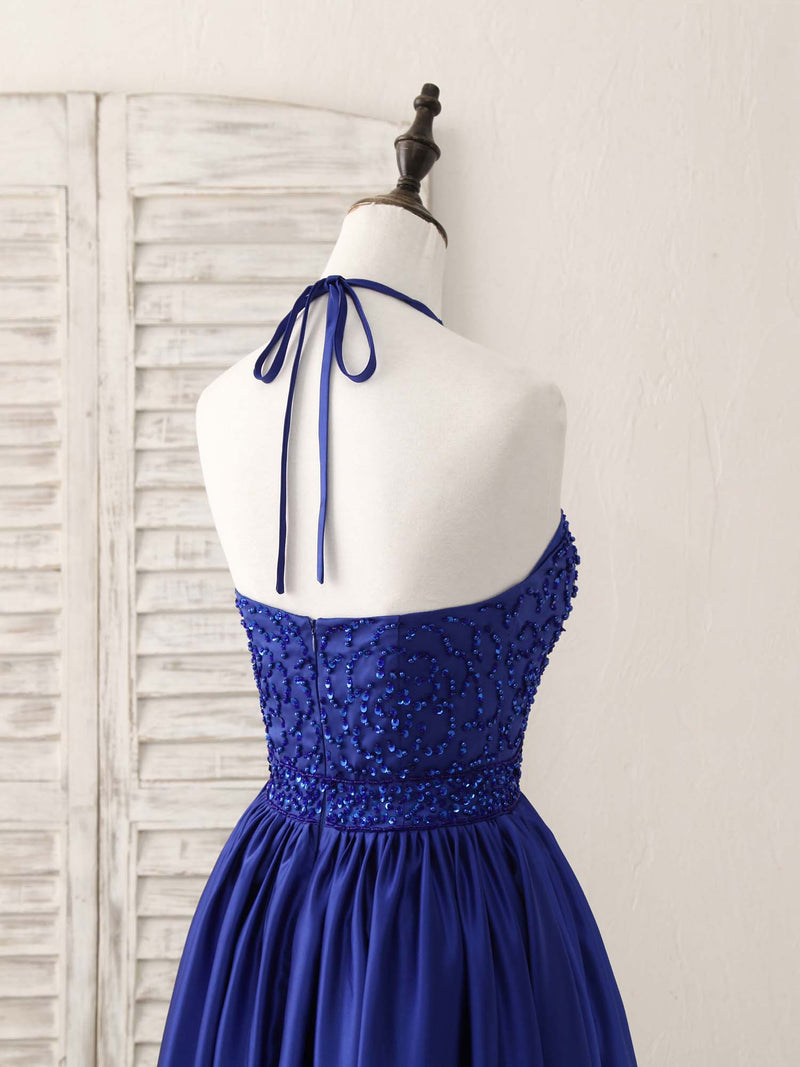 Royal Blue Satin Beads Short Prom Dress Blue Homecoming Dress shopluu Royal Blue Satin Beads Short Prom Dress Blue Homecoming Dress shopluu