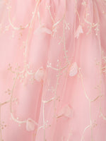 Pink Tulle Lace Tea Length Prom Dress, Pink Homecoming Dress