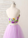 Purple Two Pieces Applique Tulle Long Prom Dress Purple Evening Dress
