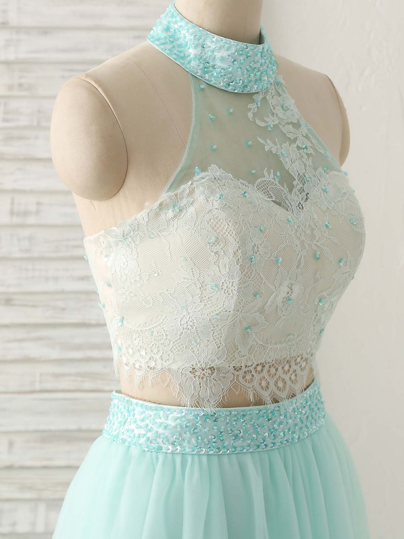 Green Tulle Two Pieces Long Prom Dress Lace Beads Formal Dress US 16 / Custom Color Green Tulle Two Pieces Long Prom Dress Lace Beads Formal Dress US 16 / Custom Color